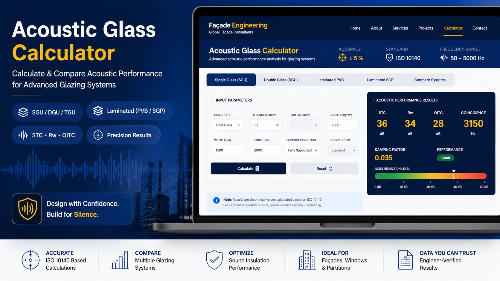 Acoustic Glass Performance Calculator – STC & Rw Glazing Analysis Tool