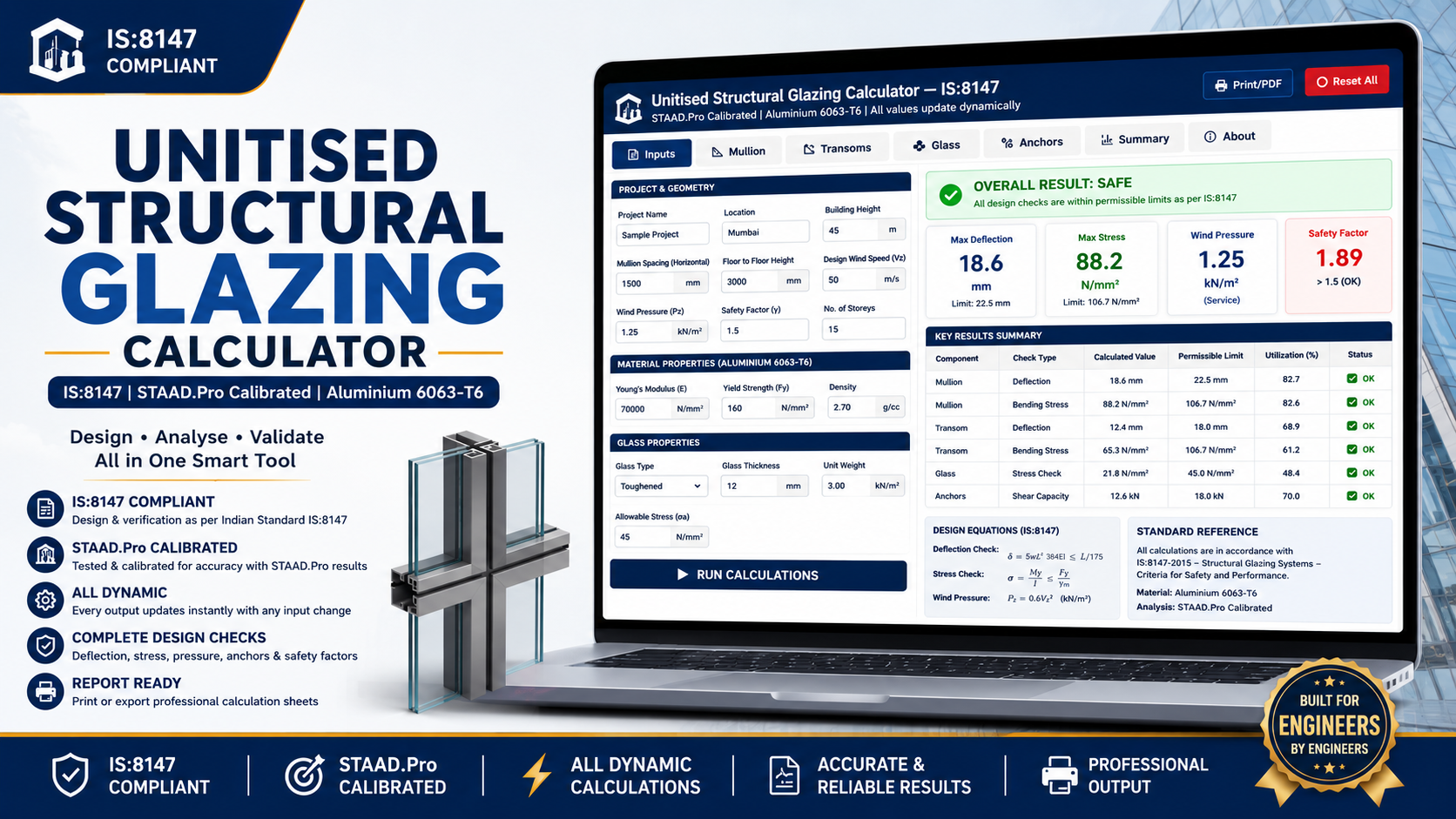 Unitised Structural Glazing Calculator – IS 8147 Based Aluminium Facade Design Tool