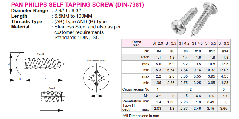 Motson Fasteners I Pan Philips Self Tapping Screw